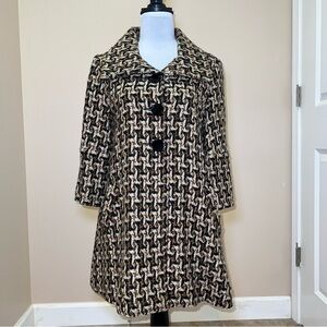 Kensie Womens Button Up A-Line Cute Feminine Black Tan Dressy Peacoat Size Small